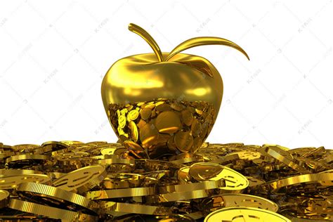 在金色美元硬币上的金苹果。3d 渲染高清摄影大图-千库网