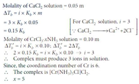 The elevation of boiling point of 0.10 m aqueous CrCl3.xNH3solution is ...