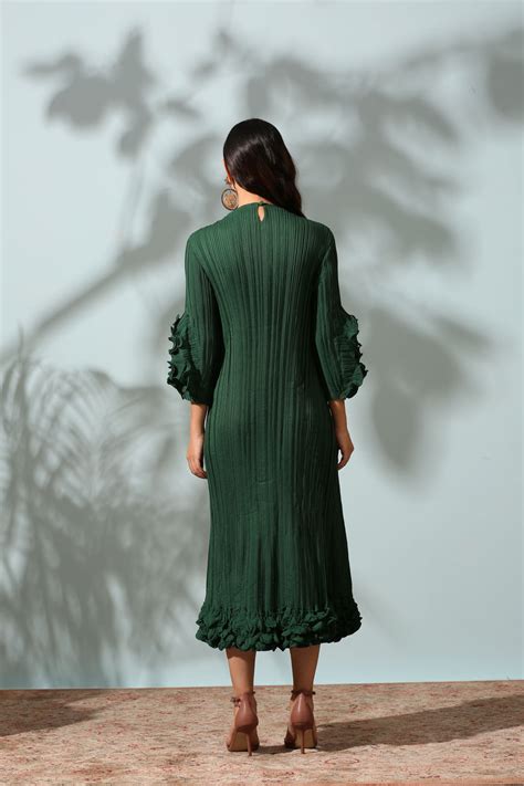 GREEN FRILL EDGE DRESS – Pleats By Aruni