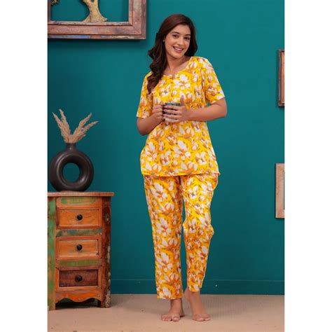 Cotton Night Suit Set of Kurta & Pajama (Yellow) – Brighten Your Night ...