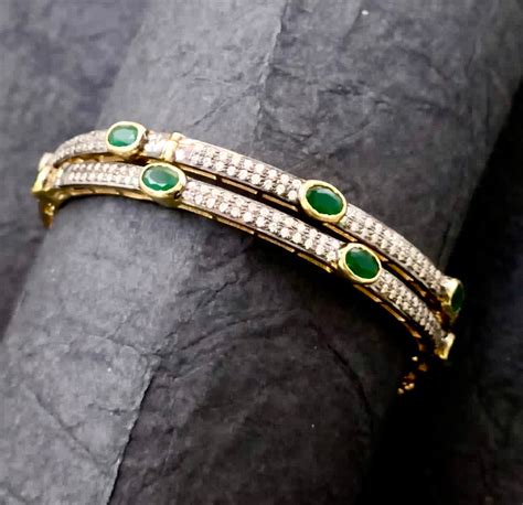 Gold Plated Emerald and AD Silver Kada – Angaja Silver