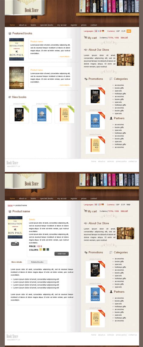 国外网上购物书店商城网站模板html全站下载