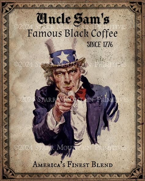 Primitive Patriotic Uncle Sam Black Coffee Printable Jpeg 300 DPI ...