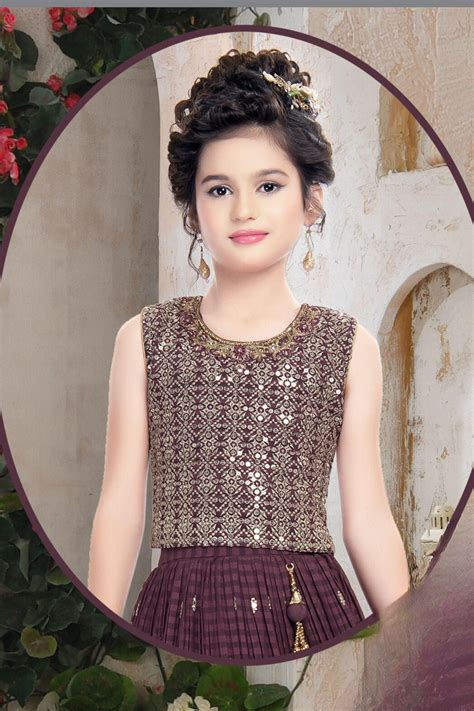 Wine Sequins and Silver Zari work Overcoat Styled Lehenga Choli for Gi ...