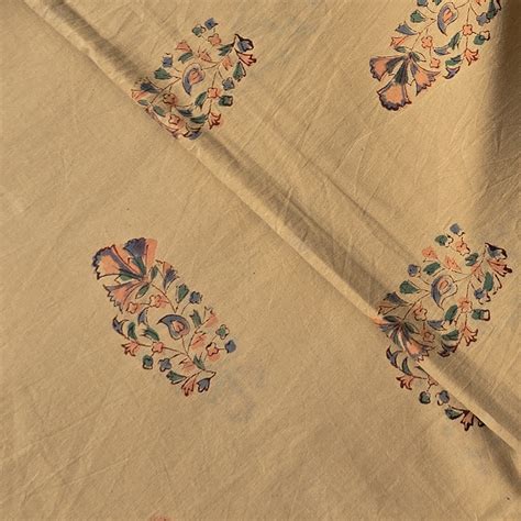 Pure Cotton Jaipuri Beige With Flower Motif Hand Block Print Fabric ...