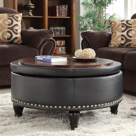 9 Large Round Leather Ottoman Coffee Table - coffee table ide