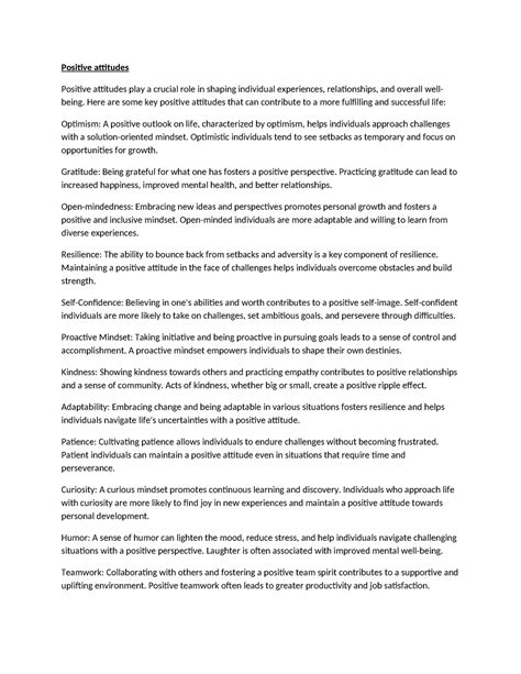 Attitude - Positive attitudes Positive attitudes play a crucial role in ...