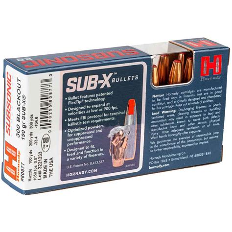Hornady Subsonic 300 AAC Blackout 190gr Sub-X Rifle Ammo - 20 Rounds ...