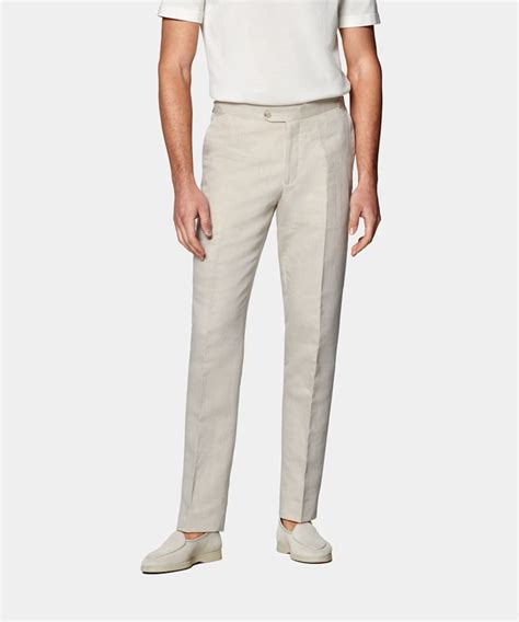Sand Slim Leg Straight Suit Trousers in Linen Cotton | SUITSUPPLY ...