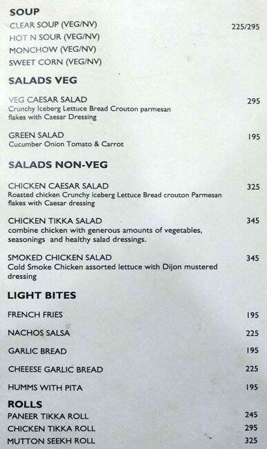 Menu at Lighthouse 13, New Delhi, G6JC+22F