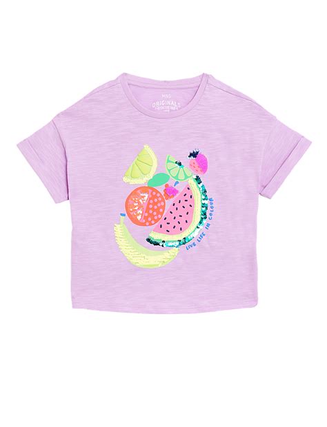 Buy Pure Cotton Sequin Fruit T-Shirt at Marks & Spencer