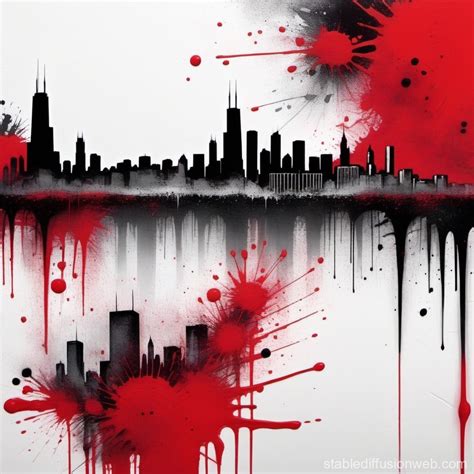 Red Paint Splattered Graffiti Chicago Skyline | Stable Diffusion Online