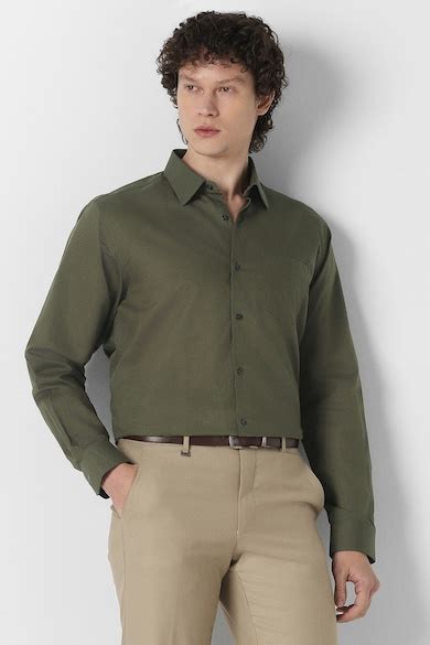 Buy Men Olive Regular Fit Textured Full Sleeves Formal Shirt Online ...