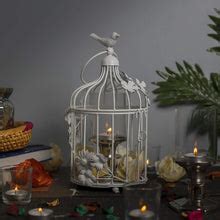 Homesake White Bird Cage with Floral Vine Small Single, with Hanging C ...