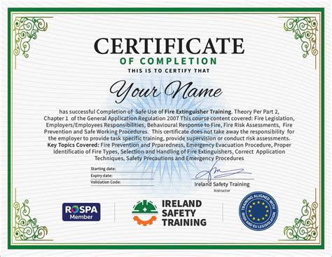 Basic Fire Extinguisher Training Certificate