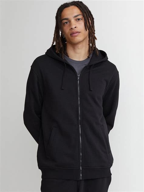 H&M Men Black Solid Relaxed Fit Zip-Through Hoodie - Price History