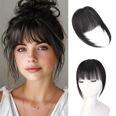 Amazon.com : QGZ Clip in Bangs Hair Clip 100% Real Human Hair Clip on ...