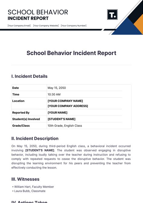 Free School Behavior Report Template to Edit Online