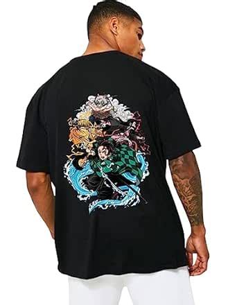 Buy DEERMOON Black Demon Slayer Tanjiro Printed Half Sleeve Round Neck ...