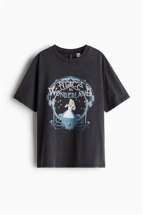 Oversized printed T-shirt - Dark grey/Alice in Wonderland - Ladies | H&M IN