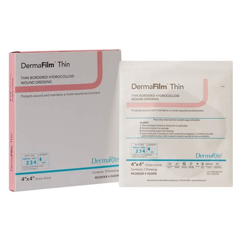 Buy DermaFilm Hydrocolloid Dressing 4 x 4 Square Thin with Border Film ...