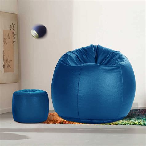 Organic Bean Bag with Relaxing FootRest with Filled Beans ( Blue - XXL ...