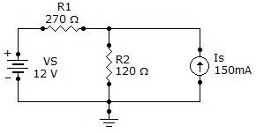 Find the current through R2 of the given circuit.