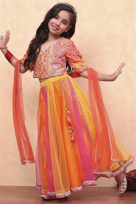 Buy Yellow and Pink Embellished Festive Flared Lehenga Set Online at ...