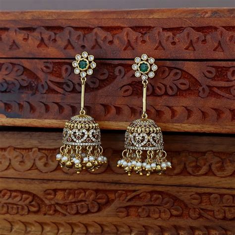 Naivedhya Floral Pearl AD Stone Jhumka – Adore By Priyanka