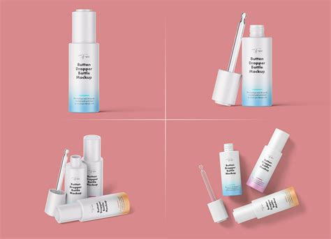 Free Push Button Dropper Bottle Mockup PSD Set | Glossy mini dropper ...