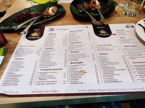 Menu at Thangedu, Rai Durg