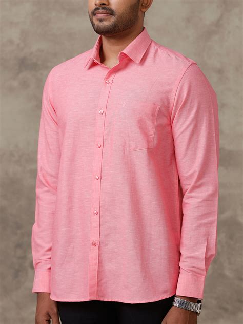 Men Linen Cotton Shirt Light Pink LF2