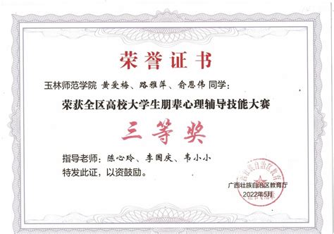 喜讯：我校学子在广西首届高校大学生朋辈心理辅导技能大赛中荣获佳绩-玉林师范学院