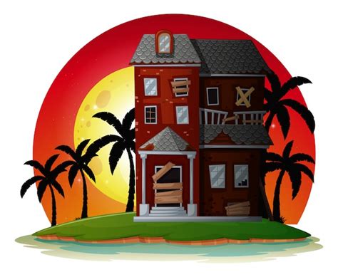 Ruined house on island | Premium Vector