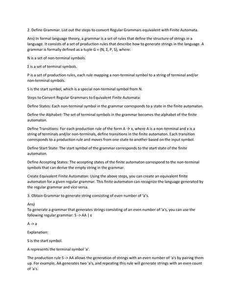 Flat unit 2 official - Define Grammar. List out the steps to convert ...