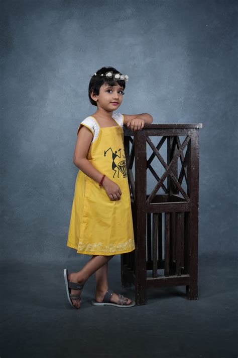 Girls Midi-Dress Chanderi Silk With Warli Print at Nikshitha ...
