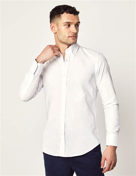 Men's White Oxford Slim Fit Shirt - Single Cuff - Button Down | Hawes ...