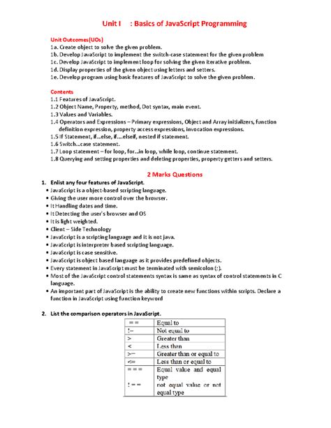 CSS Chapter 1Notes - Unit I : Basics of JavaScript Programming Unit ...