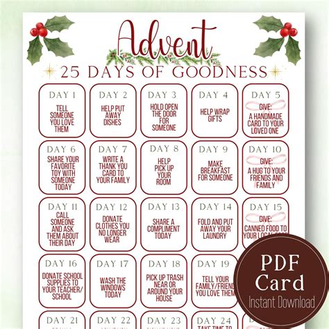 Advent calendar printable pdf 25 days of goodness printable christmas ...