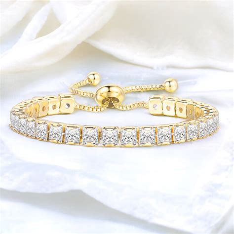 Buy Gold Plated Square Cut Cubic Zirconia White Matrix Tennis Bracelet ...