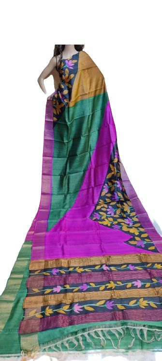 Tussar Silk Hand Print Saree freeshipping - SILK ZONE