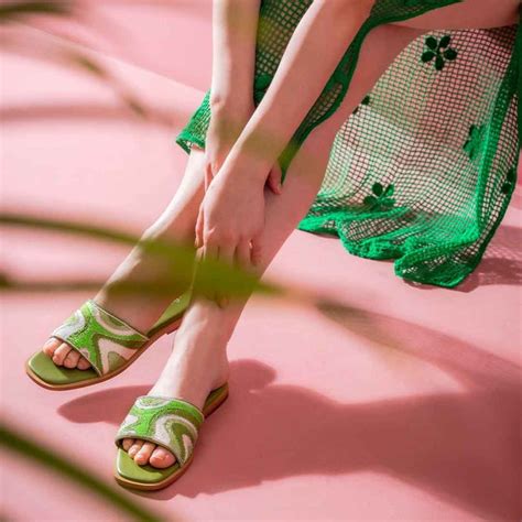 Buy Saint G Georgia Hand Embroidered Green Leather Flats Online