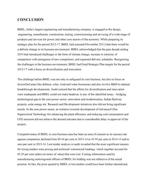 Conclusion - Bshjskd - CONCLUSION BHEL, India’s largest engineering and ...