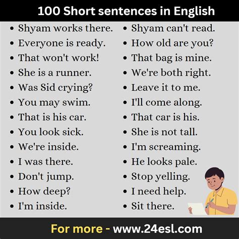 100 Short sentences in English - 24esl.com