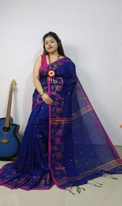 Buy saree star Self Design Tant Cotton Silk Blue Sarees Online @ Best ...