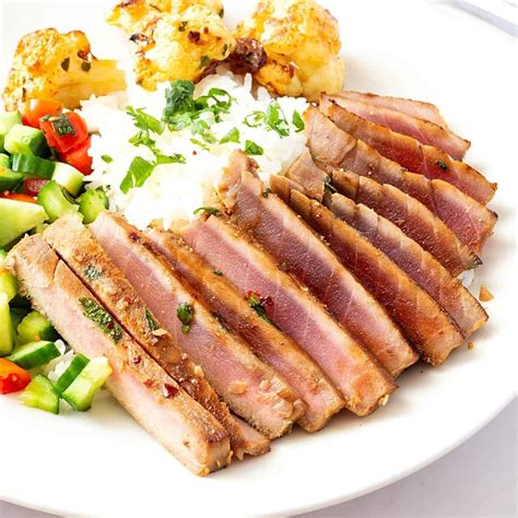 Seared Ahi Tuna Steak Recipe with Soy and Ginger - Veena Azmanov