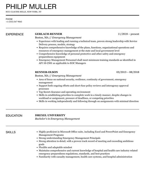 Emergency Management Resume Samples | Velvet Jobs
