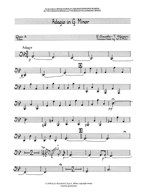 Adagio in G Minor - Tuba by Canadian Brass Sheet Music for Brass ...