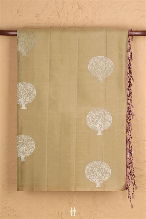 Soft Silk Saree In Khaki With Tree Motifs