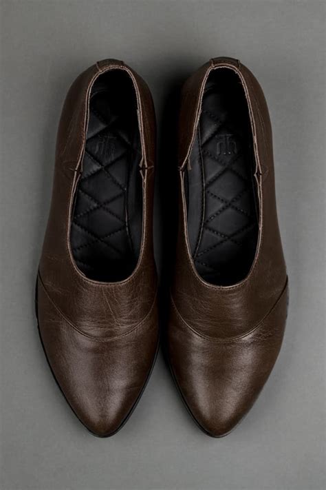 Chocolate Brown Leather Shoes by TASVA at Pernia's Pop Up Shop 2024